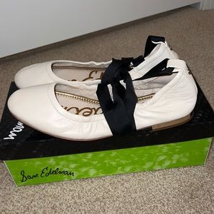 Sam Edelman Fallon Wraparound Lace Up Tie Ballet Flats Leather Size 7.5M